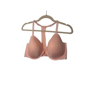 Victoria's Secret Lined Perfect Coverage Bra 38DD Pink Front Close T-Back Logo